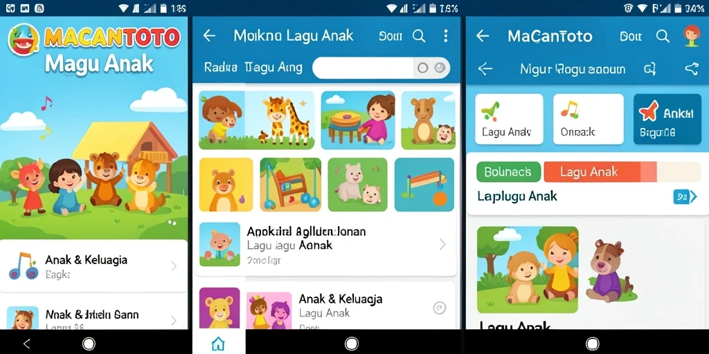 Antarmuka <strong>MACANTOTO</strong> yang menarik untuk anak-anak dengan berbagai lagu anak.