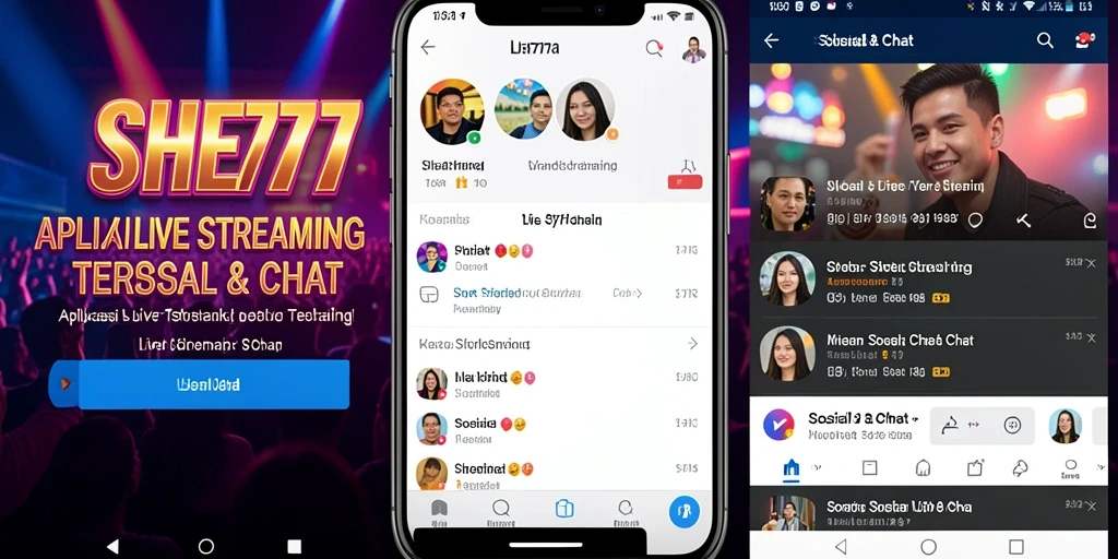 Antarmuka aplikasi SHE777 menampilkan fungsi Live Streaming yang dinamis dan interaktif.